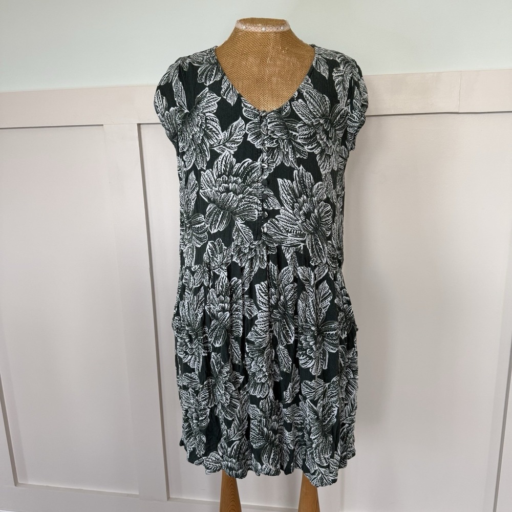 Garnet Hill Marina Crêpe Dress SMALL Green Floral‎ Gauzy Lined Casual Vacation